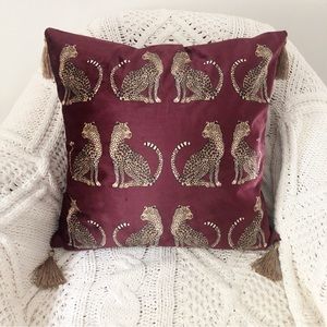 Burgundy Cheetah Print Tassel Throw Pullow